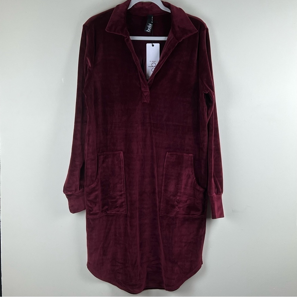 bobi | Velvet SPIN Collar Dress With Pockets Wine